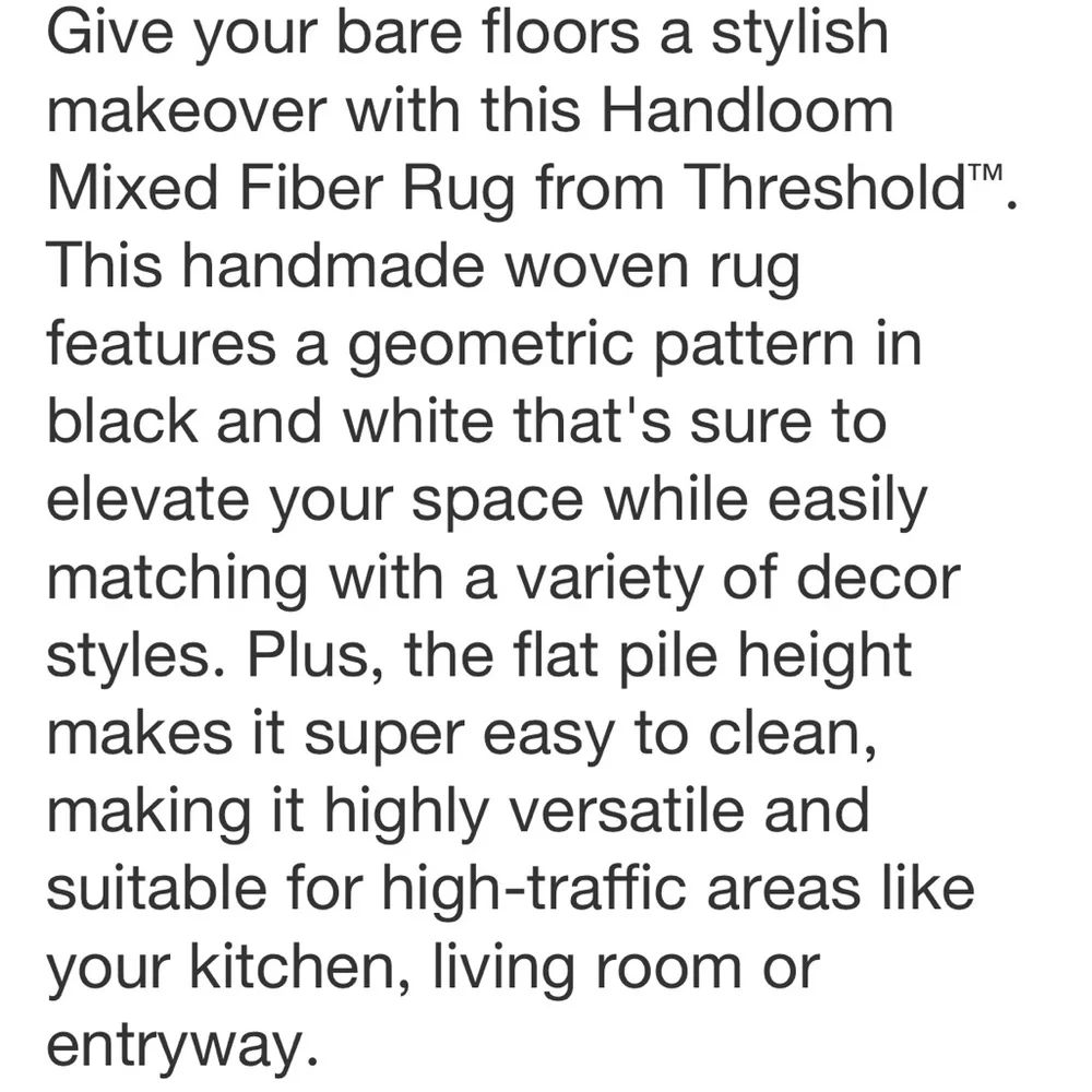 THRESHOLD NWT handloom mixed fibre rug black/white -2x3